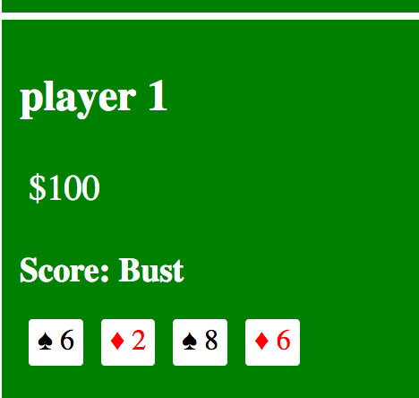 screenshot of a Blackjack game, closeup